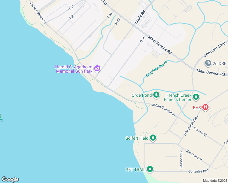 map of restaurants, bars, coffee shops, grocery stores, and more near in Camp Lejeune