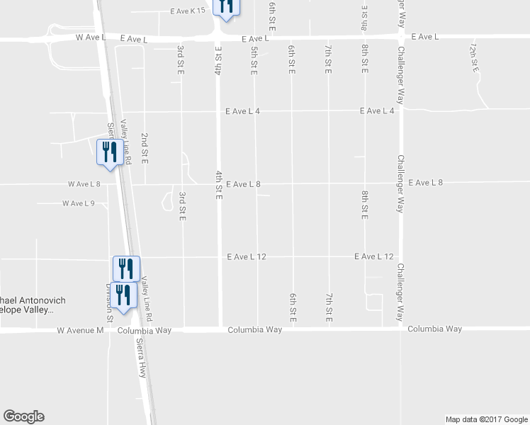 map of restaurants, bars, coffee shops, grocery stores, and more near 42336 5th Street East in Lancaster