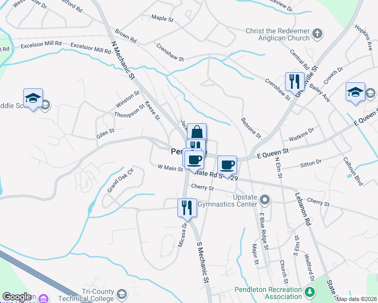 map of restaurants, bars, coffee shops, grocery stores, and more near in Pendleton