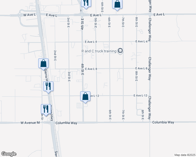map of restaurants, bars, coffee shops, grocery stores, and more near 42336 5th Street East in Lancaster
