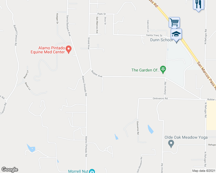 map of restaurants, bars, coffee shops, grocery stores, and more near 2480 Roblar Avenue in Los Olivos