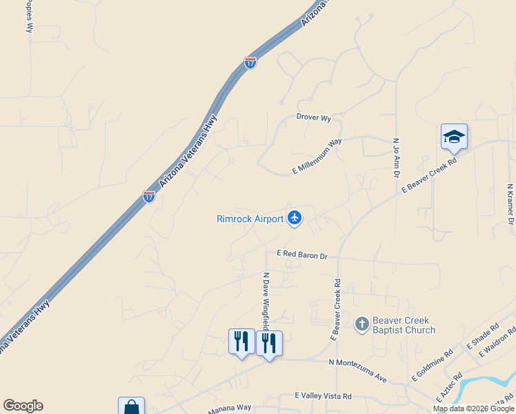 map of restaurants, bars, coffee shops, grocery stores, and more near 3470 Airport Drive in Lake Montezuma