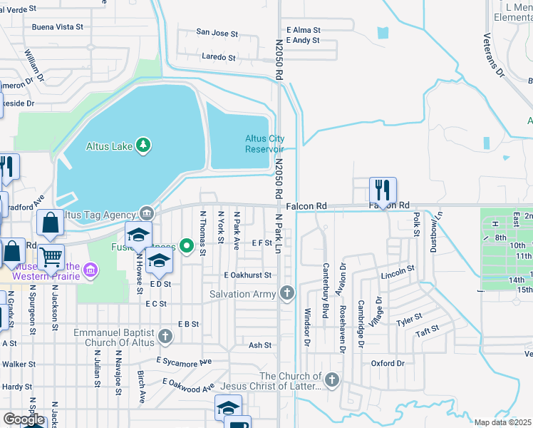 map of restaurants, bars, coffee shops, grocery stores, and more near 1340-1362 North Park Lane in Altus