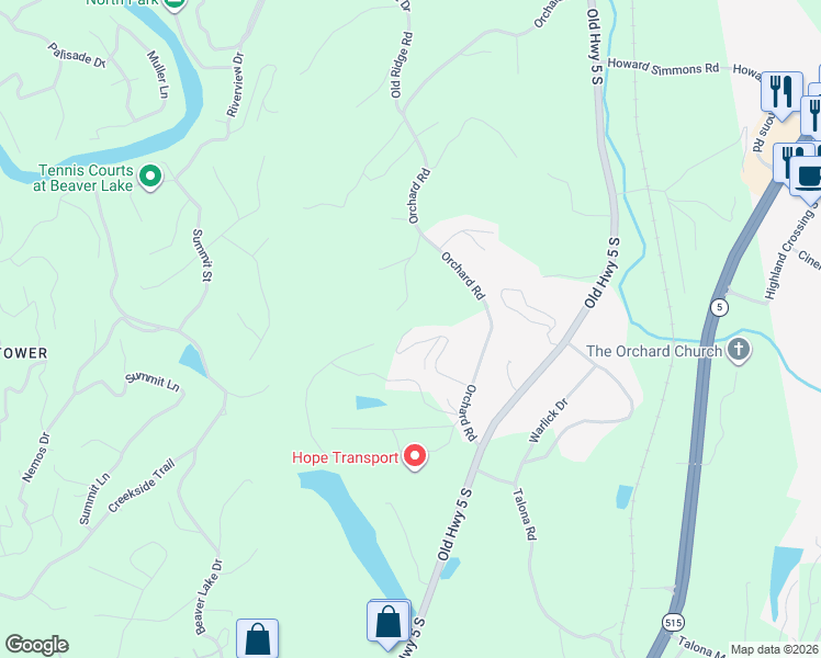 map of restaurants, bars, coffee shops, grocery stores, and more near 51 N Orchard Rd in Ellijay