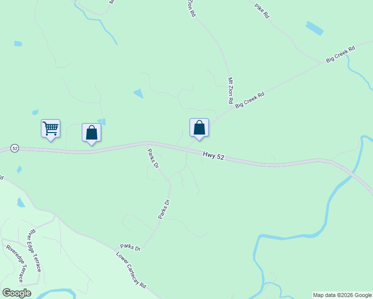 map of restaurants, bars, coffee shops, grocery stores, and more near Big Creek Road in Ellijay
