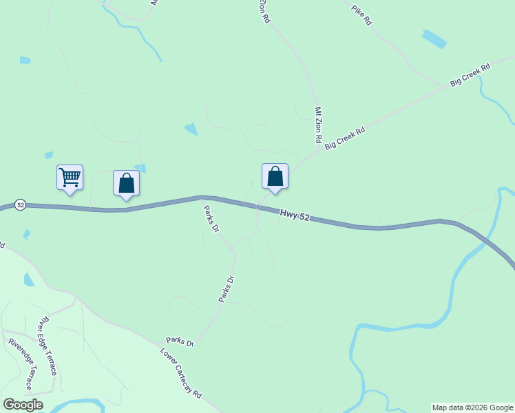 map of restaurants, bars, coffee shops, grocery stores, and more near State Highway 52 in Ellijay