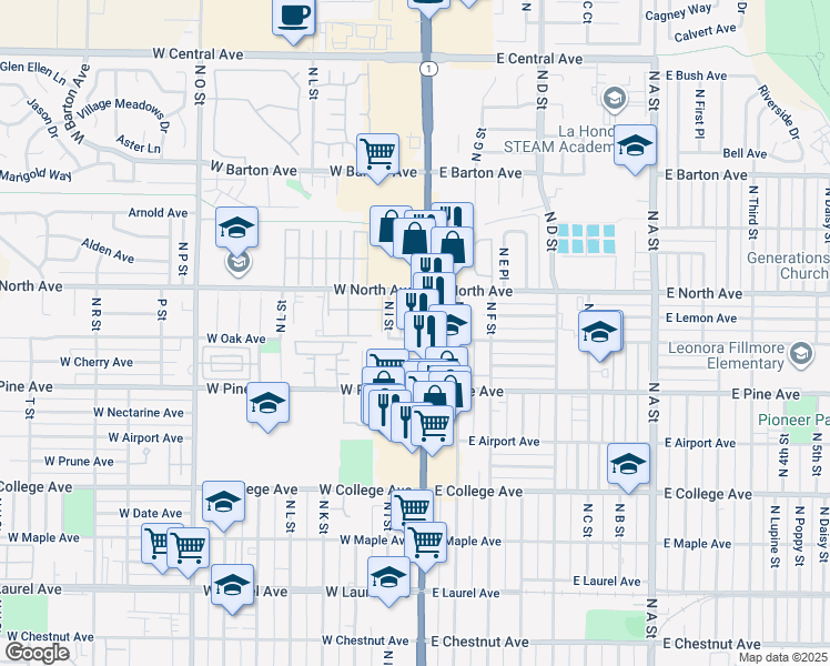 map of restaurants, bars, coffee shops, grocery stores, and more near 828 Cabrillo Highway in Lompoc