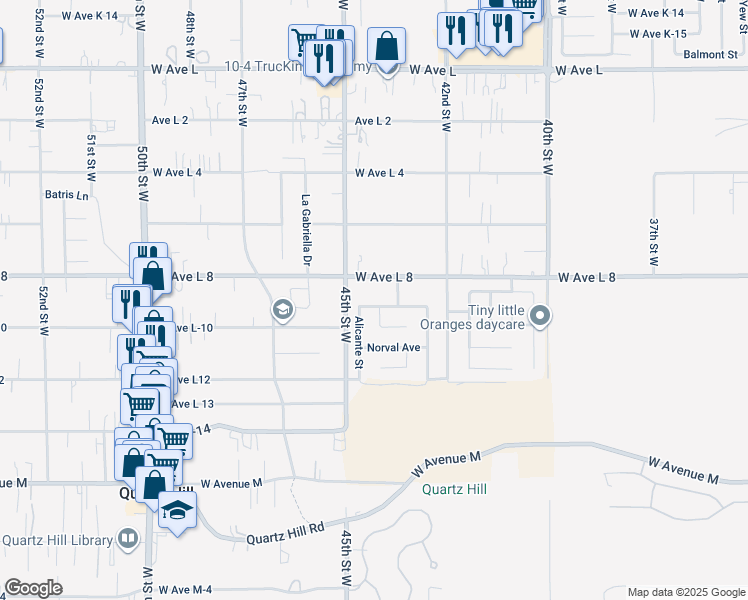 map of restaurants, bars, coffee shops, grocery stores, and more near 4325 Serene Avenue in Lancaster