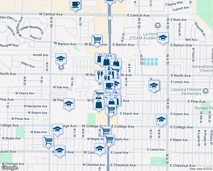 map of restaurants, bars, coffee shops, grocery stores, and more near 828 Cabrillo Highway in Lompoc