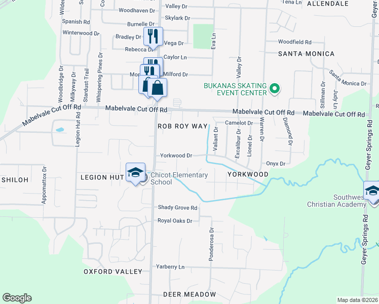map of restaurants, bars, coffee shops, grocery stores, and more near 7313 Yorkwood Drive in Little Rock