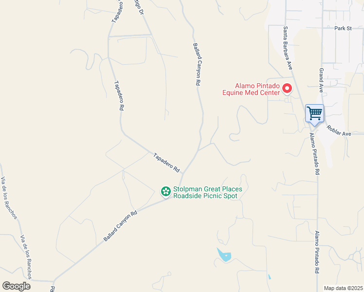 map of restaurants, bars, coffee shops, grocery stores, and more near 2408 Latigo Drive in Solvang