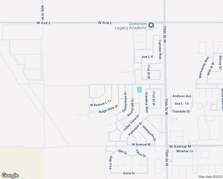 map of restaurants, bars, coffee shops, grocery stores, and more near 73rd Street West in Lancaster