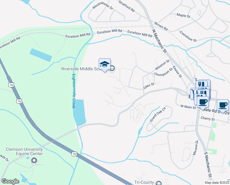 map of restaurants, bars, coffee shops, grocery stores, and more near 8 Riverside Cottage Lane in Pendleton