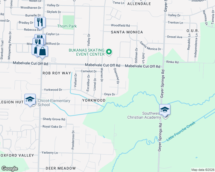 map of restaurants, bars, coffee shops, grocery stores, and more near 6623 Silver Court in Little Rock