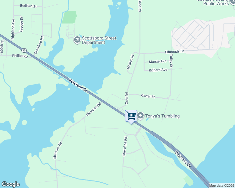 map of restaurants, bars, coffee shops, grocery stores, and more near 2805 Woodhaven Street in Scottsboro