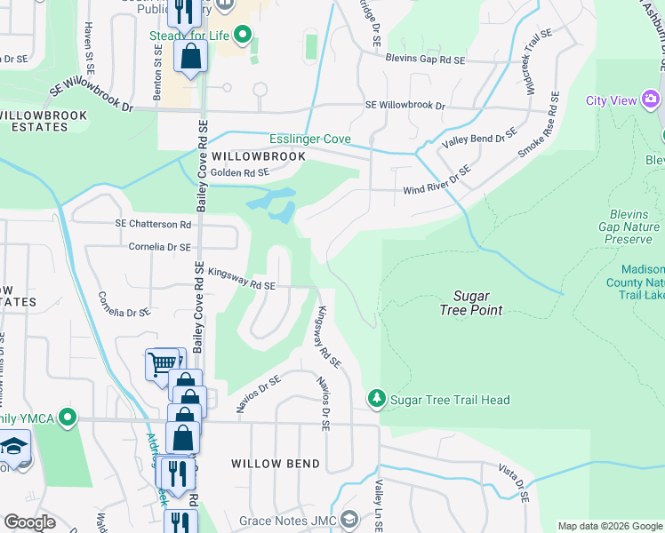 map of restaurants, bars, coffee shops, grocery stores, and more near 8027 Tea Garden Road Southeast in Huntsville