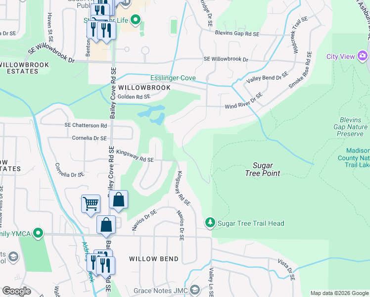 map of restaurants, bars, coffee shops, grocery stores, and more near 8027 Tea Garden Road Southeast in Huntsville