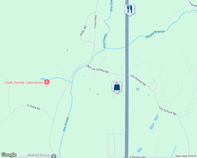 map of restaurants, bars, coffee shops, grocery stores, and more near 53 Houston Road in LaFayette