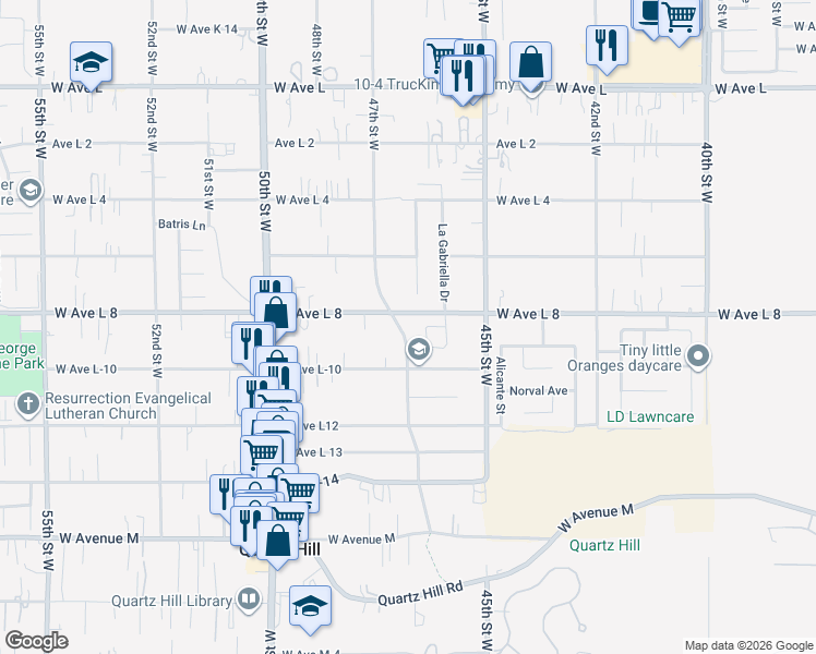map of restaurants, bars, coffee shops, grocery stores, and more near in Quartz Hill