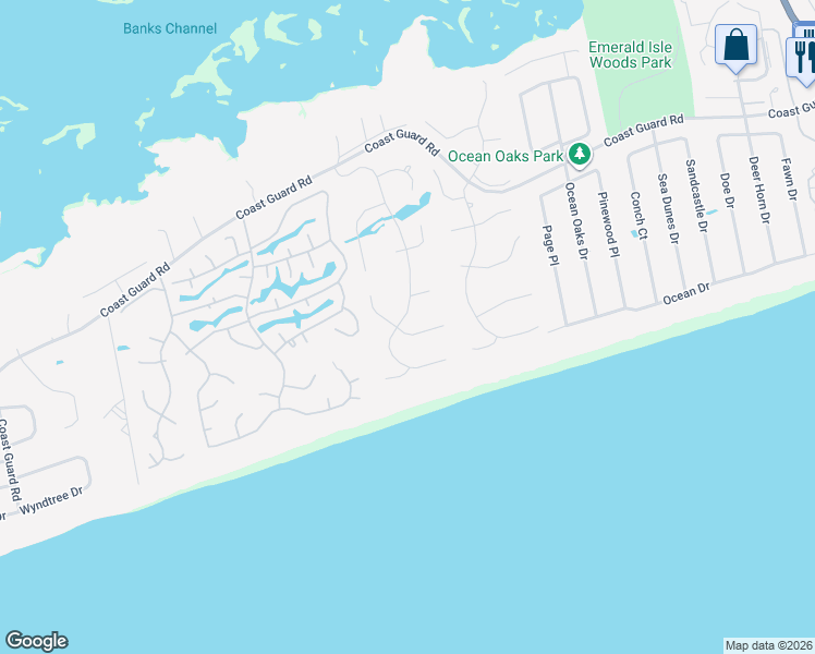 map of restaurants, bars, coffee shops, grocery stores, and more near 9901-9907 Colonel Hansen Court in Emerald Isle