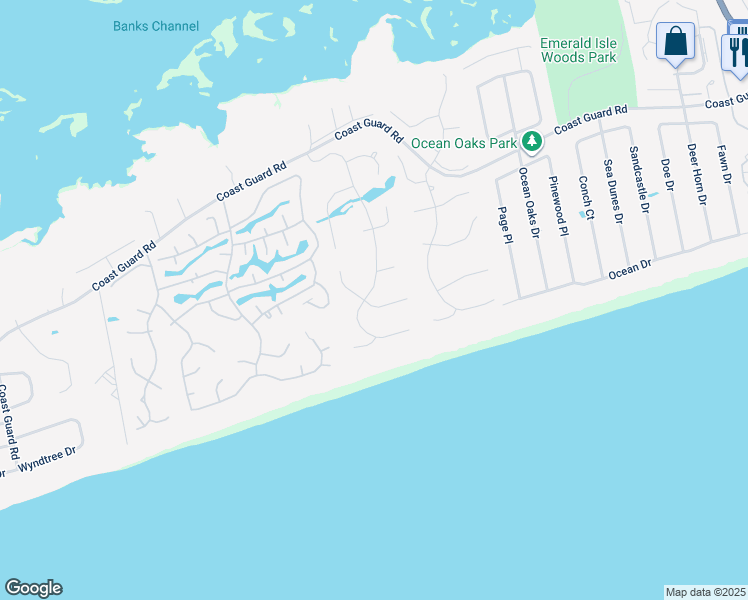 map of restaurants, bars, coffee shops, grocery stores, and more near 200 Shipwreck Lane in Emerald Isle