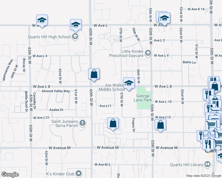 map of restaurants, bars, coffee shops, grocery stores, and more near 5809 Almond Valley Way in Lancaster