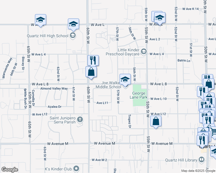 map of restaurants, bars, coffee shops, grocery stores, and more near 5809 Almond Valley Way in Lancaster