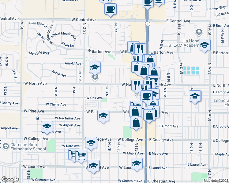 map of restaurants, bars, coffee shops, grocery stores, and more near 416 West North Avenue in Lompoc