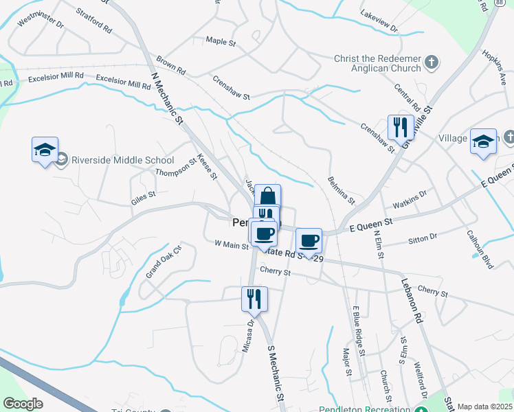 map of restaurants, bars, coffee shops, grocery stores, and more near 337 Jackson Street in Pendleton