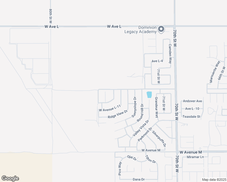 map of restaurants, bars, coffee shops, grocery stores, and more near 75th Street West in Lancaster