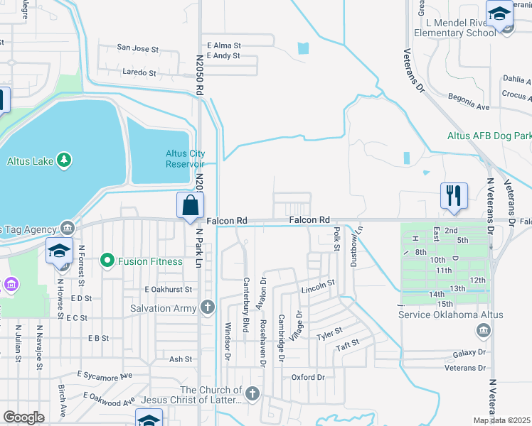 map of restaurants, bars, coffee shops, grocery stores, and more near 1413 Falcon Road in Altus