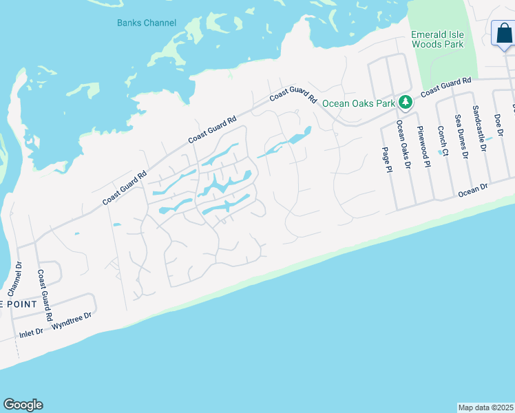 map of restaurants, bars, coffee shops, grocery stores, and more near 100 Windjammer Cove in Emerald Isle