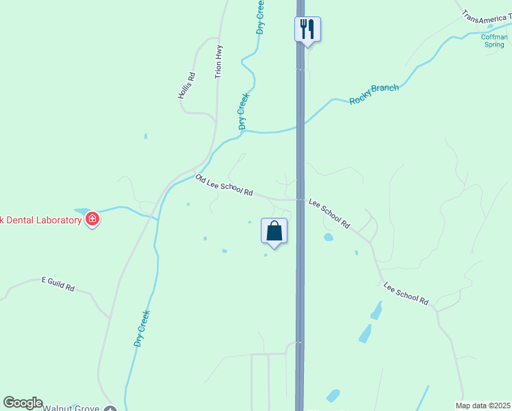 map of restaurants, bars, coffee shops, grocery stores, and more near 165 Old Lee School Road in LaFayette