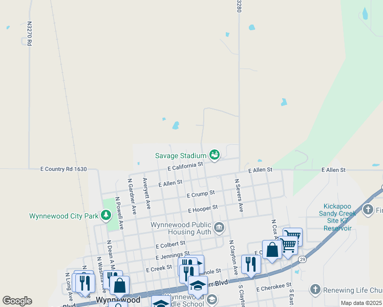 map of restaurants, bars, coffee shops, grocery stores, and more near 1008 North Clark Avenue in Wynnewood