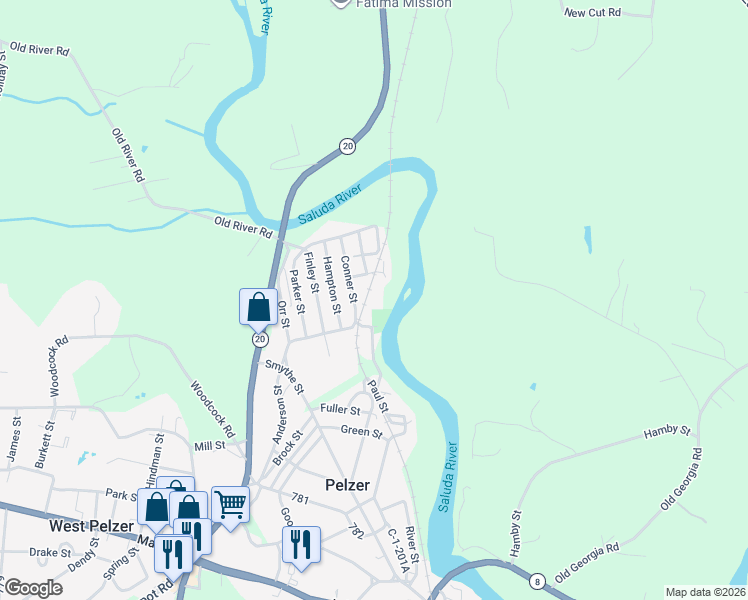map of restaurants, bars, coffee shops, grocery stores, and more near 133 Hood Jordan Road in Pelzer