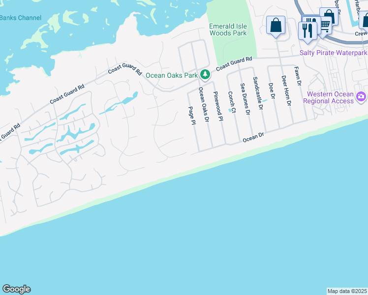 map of restaurants, bars, coffee shops, grocery stores, and more near 9704 Dolphin Ridge Road in Emerald Isle