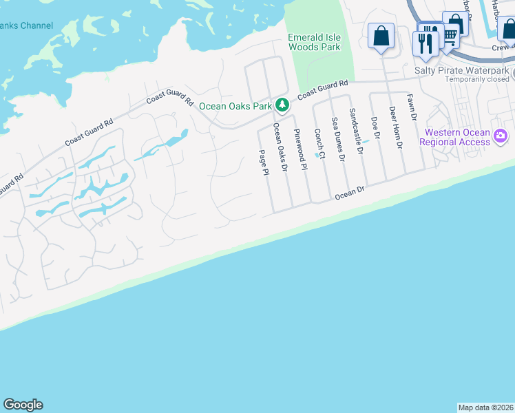 map of restaurants, bars, coffee shops, grocery stores, and more near 9717 Spinnaker Pl in Emerald Isle