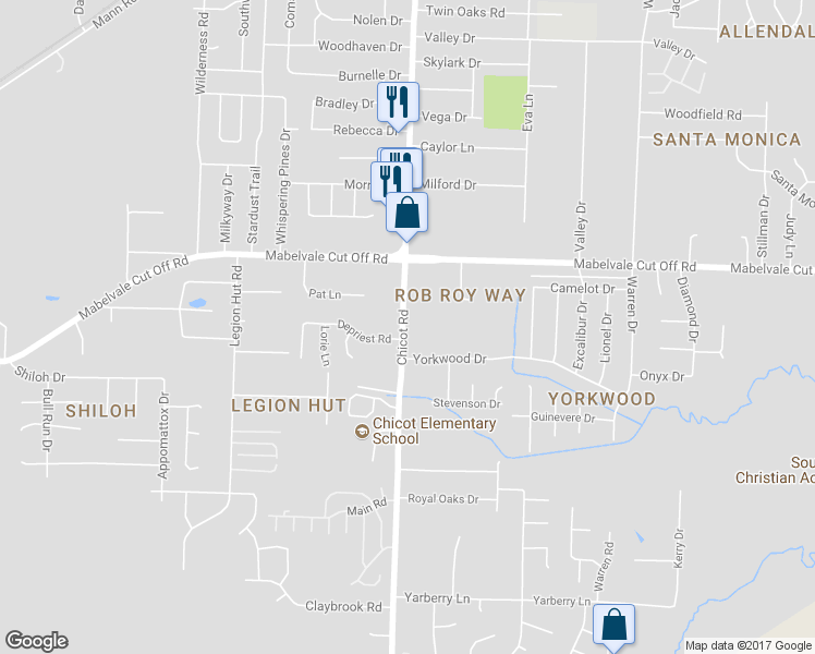 map of restaurants, bars, coffee shops, grocery stores, and more near 10713 Chicot Road in Little Rock
