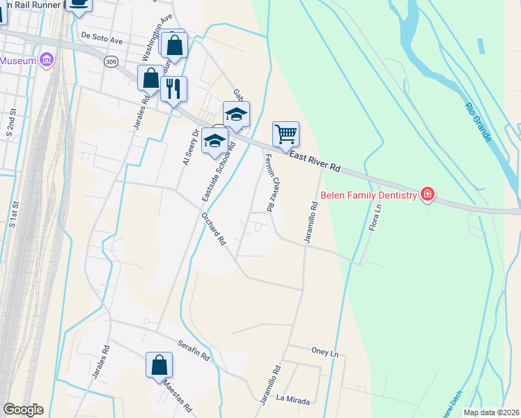 map of restaurants, bars, coffee shops, grocery stores, and more near 31 Gonzales Road in Belen