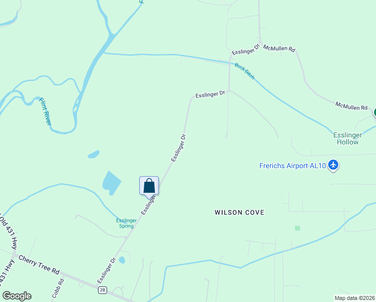 map of restaurants, bars, coffee shops, grocery stores, and more near 431 Esslinger Drive in Gurley