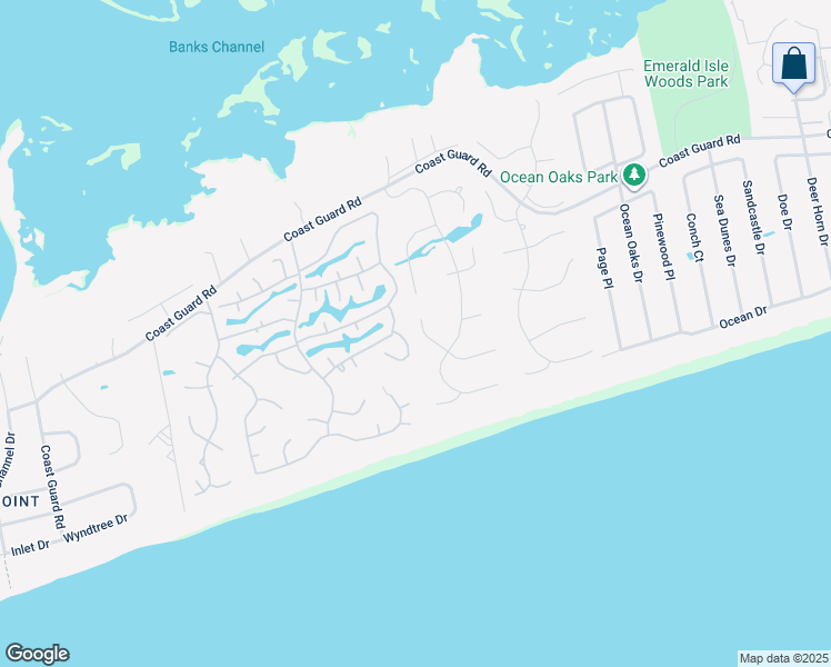 map of restaurants, bars, coffee shops, grocery stores, and more near 100-102 Windjammer Cove in Emerald Isle