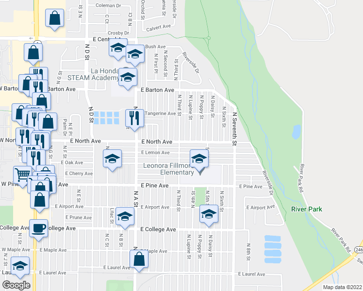 map of restaurants, bars, coffee shops, grocery stores, and more near 930 North Third Street in Lompoc