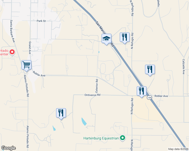 map of restaurants, bars, coffee shops, grocery stores, and more near 2901 Roblar Avenue in Santa Ynez