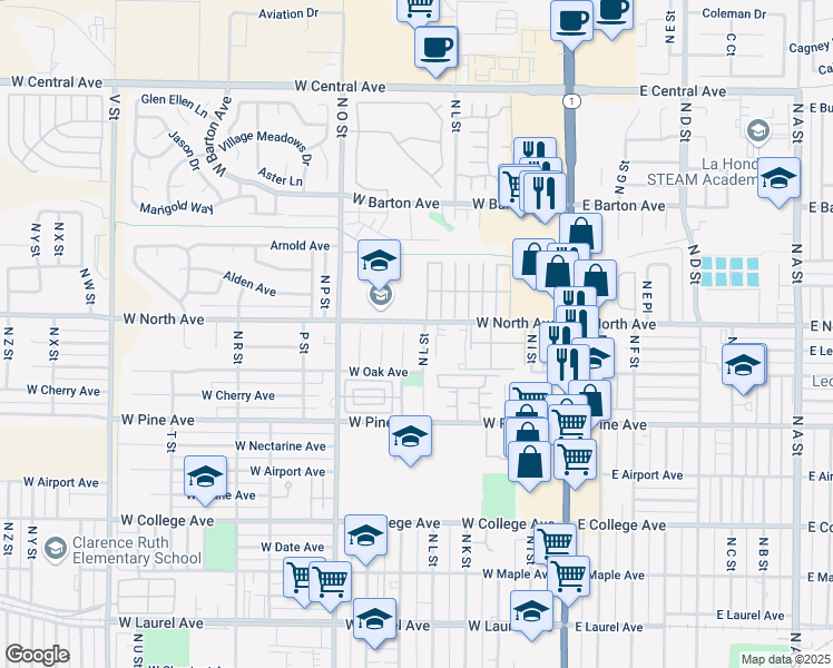 map of restaurants, bars, coffee shops, grocery stores, and more near 921 North L Street in Lompoc