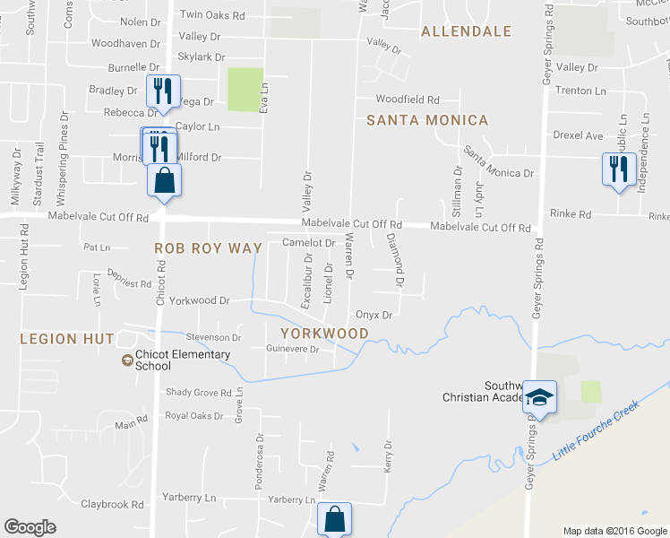 map of restaurants, bars, coffee shops, grocery stores, and more near 10701 Lionel Drive in Little Rock