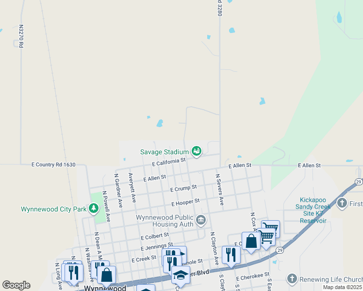 map of restaurants, bars, coffee shops, grocery stores, and more near 1008 North Clark Avenue in Wynnewood