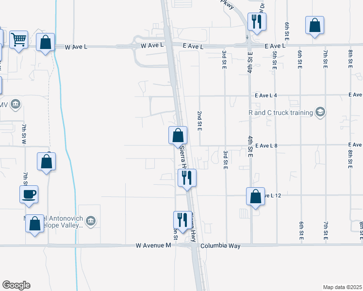 map of restaurants, bars, coffee shops, grocery stores, and more near 2 West Avenue L8 in Lancaster