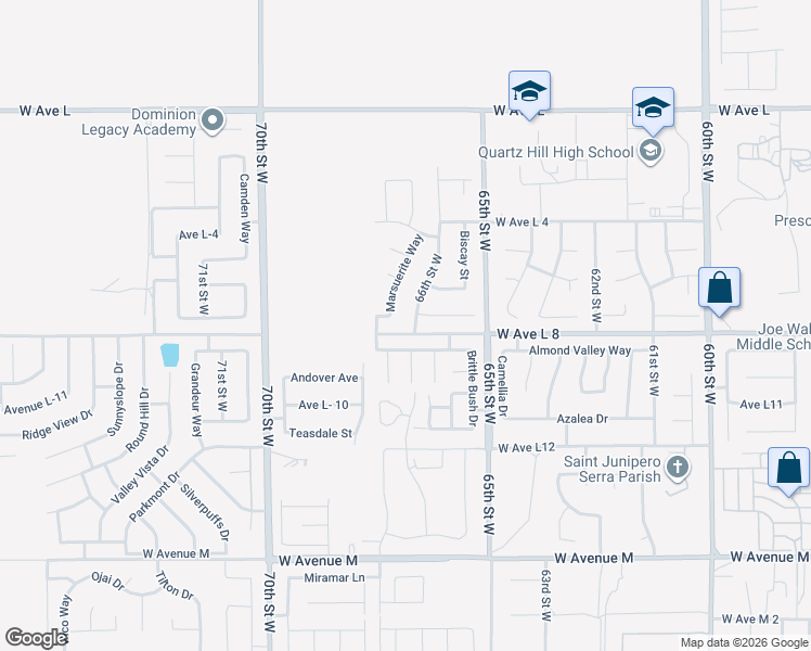 map of restaurants, bars, coffee shops, grocery stores, and more near 42409 66th Street West in Lancaster
