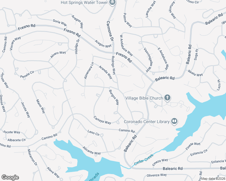 map of restaurants, bars, coffee shops, grocery stores, and more near 34 Burgos Way in Hot Springs
