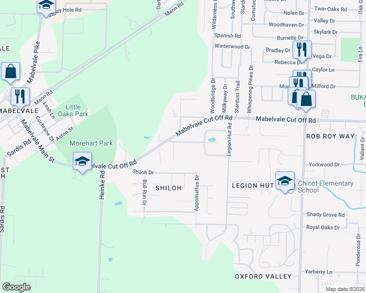 map of restaurants, bars, coffee shops, grocery stores, and more near 8619 Fairwood Road in Little Rock